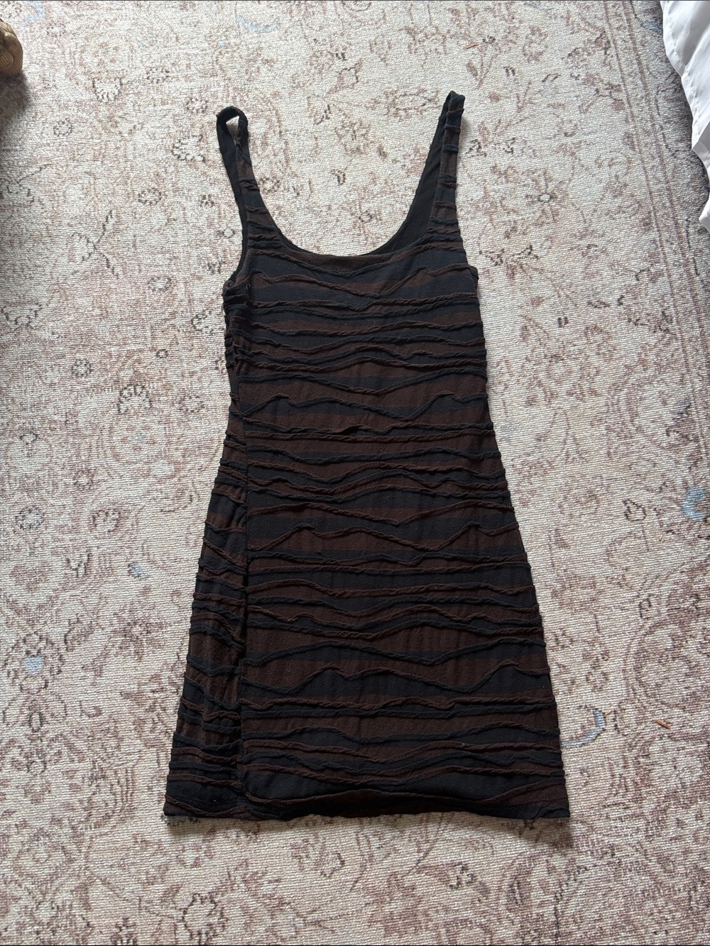 Free People Black & Brown Textured Scoop Mini Dress